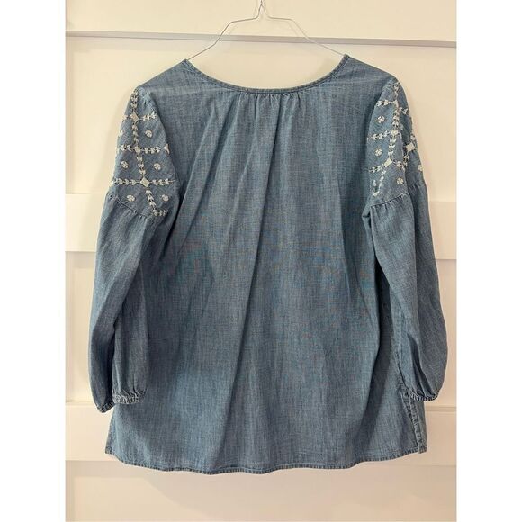 Old Navy The Tunic Light Blue Jean Shirt with white embroidery on arms size Larg - Picture 12 of 15